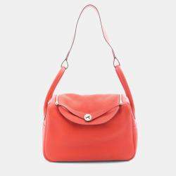 Pre Owned Hermes Lindy 34 Rouge Pivoine Taurillon Clemence Leather Shoulder Bag