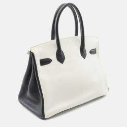 Pre Owned Hermes Birkin 30 Handbag Clemence Leather Black White