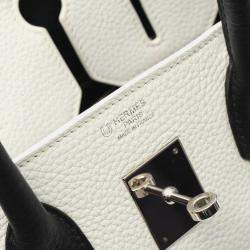 Pre Owned Hermes Birkin 30 Handbag Clemence Leather Black White