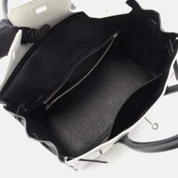 Pre Owned Hermes Birkin 30 Handbag Clemence Leather Black White