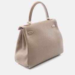 Pre Owned Hermes Kelly 25 Etoupe Grey Togo Leather Shoulder Bag