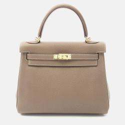 Pre Owned Hermes Kelly 25 Etoupe Grey Togo Leather Shoulder Bag
