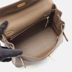 Pre Owned Hermes Kelly 25 Etoupe Grey Togo Leather Shoulder Bag