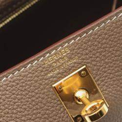 Pre Owned Hermes Kelly 25 Etoupe Grey Togo Leather Shoulder Bag