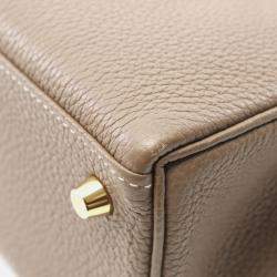 Pre Owned Hermes Kelly 25 Etoupe Grey Togo Leather Shoulder Bag