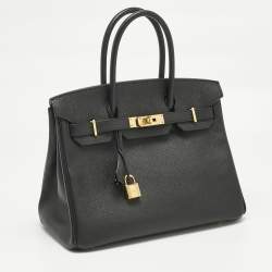 Pre Owned Hermes Noir Epsom Leather Gold Finish Birkin 30 Bag