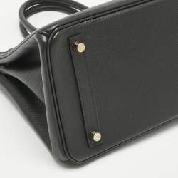 Pre Owned Hermes Noir Epsom Leather Gold Finish Birkin 30 Bag