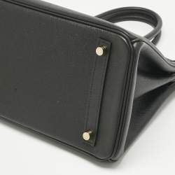 Pre Owned Hermes Noir Epsom Leather Gold Finish Birkin 30 Bag