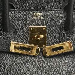 Pre Owned Hermes Noir Epsom Leather Gold Finish Birkin 30 Bag