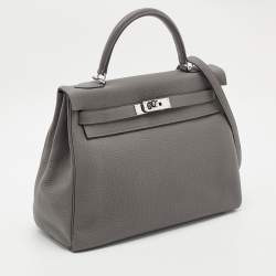 Pre Owned Hermes Etain Togo Leather Palladium Finish Kelly Retourne 32 Bag