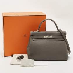 Pre Owned Hermes Etain Togo Leather Palladium Finish Kelly Retourne 32 Bag