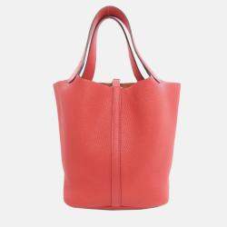 Pre Owned Hermes Picotin Lock 22 Red Taurillon Clemence Leather Tote Bag