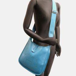 Pre Owned Hermes Evelyne III PM Blue Epsom Leather Shoulder Bag