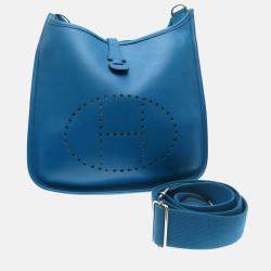 Pre Owned Hermes Evelyne III PM Blue Epsom Leather Shoulder Bag
