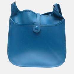 Pre Owned Hermes Evelyne III PM Blue Epsom Leather Shoulder Bag