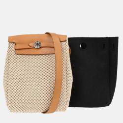 Pre Owned Hermes Beige Black Toile GM Officier Herbag TPM Shoulder Bag