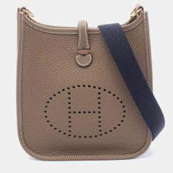 Pre Owned Hermes Evelyne TPM Etoupe  Leather Shoulder Bags