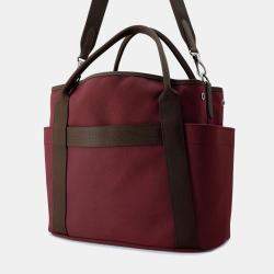 Pre Owned Hermes Sucked Pansage Groom Rouge H/Chocolat Toile Chevrons Canvas Bag