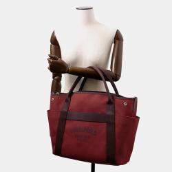 Pre Owned Hermes Sucked Pansage Groom Rouge H/Chocolat Toile Chevrons Canvas Bag