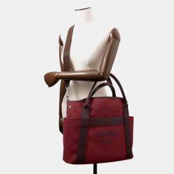Pre Owned Hermes Sucked Pansage Groom Rouge H/Chocolat Toile Chevrons Canvas Bag