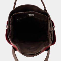 Pre Owned Hermes Sucked Pansage Groom Rouge H/Chocolat Toile Chevrons Canvas Bag