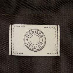 Pre Owned Hermes Sucked Pansage Groom Rouge H/Chocolat Toile Chevrons Canvas Bag