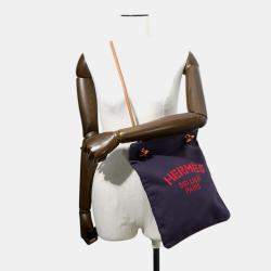 Pre Owned Hermes Sac Aline Blue Indigo/Gold Toile Chevrons Barenia Leather Size Mm