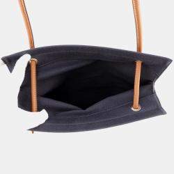 Pre Owned Hermes Sac Aline Blue Indigo/Gold Toile Chevrons Barenia Leather Size Mm