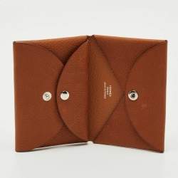 Pre Owned Hermès Fauve Barenia Faubourg Leather Calvi Duo Card Holder