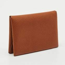 Pre Owned Hermès Fauve Barenia Faubourg Leather Calvi Duo Card Holder