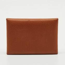 Pre Owned Hermès Fauve Barenia Faubourg Leather Calvi Duo Card Holder