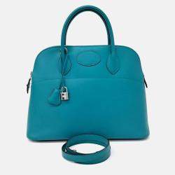 Pre Owned Hermes  Bolide 35 Blue Leather Bag