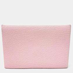 Pre Owned Hermes Pink Leather Calvi Card Wallet
