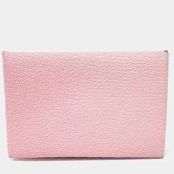 Pre Owned Hermes Pink Leather Calvi Card Wallet