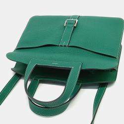 Pre Owned Hermes Green Leather Halzan Bag 31