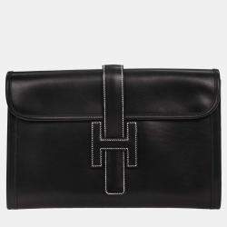 Pre Owned Hermes Black Box Calf Jige PM Clutch Bag