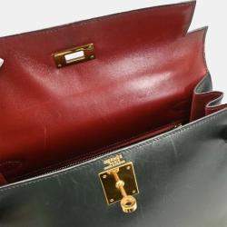 Pre Owned Hermes Black Rouge H Box Calf Kelly 28 Sellier 2way Handbag