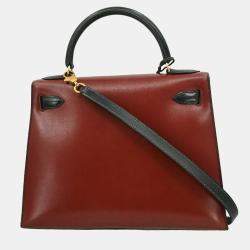 Pre Owned Hermes Black Rouge H Box Calf Kelly 28 Sellier 2way Handbag