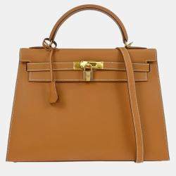 Pre Owned Hermes Natural Vache Kelly 32 Sellier Handbag