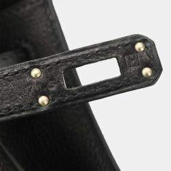 Pre Owned Hermes Black Evergrain Kelly Pochette Handbag
