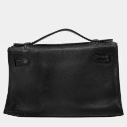 Pre Owned Hermes Black Evergrain Kelly Pochette Handbag
