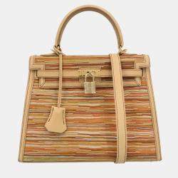 Pre Owned Hermes Beige Vibrato Box Calf Kelly 25 Sellier 2way Handbag