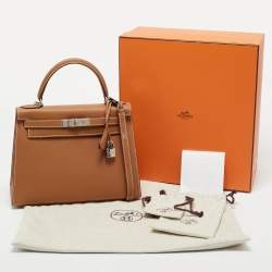 Pre Owned Hermes Gold Epsom Leather Palladium Finish Kelly Sellier 28 Bag