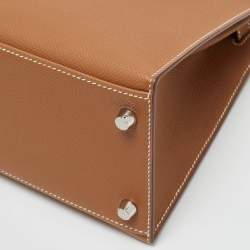 Pre Owned Hermes Gold Epsom Leather Palladium Finish Kelly Sellier 28 Bag