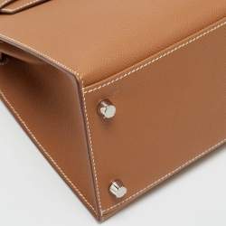 Pre Owned Hermes Gold Epsom Leather Palladium Finish Kelly Sellier 28 Bag