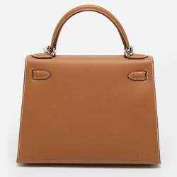 Pre Owned Hermes Gold Epsom Leather Palladium Finish Kelly Sellier 28 Bag