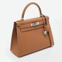 Pre Owned Hermes Gold Epsom Leather Palladium Finish Kelly Sellier 28 Bag