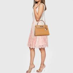 Pre Owned Hermes Gold Epsom Leather Palladium Finish Kelly Sellier 28 Bag