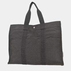 Pre Owned Hermes Gray Canvas Herline Tote GM Handbag