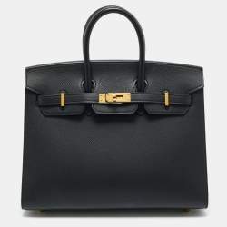 Pre Owned Hermes Noir Epsom Leather Gold Finish Birkin Sellier 25 Bag